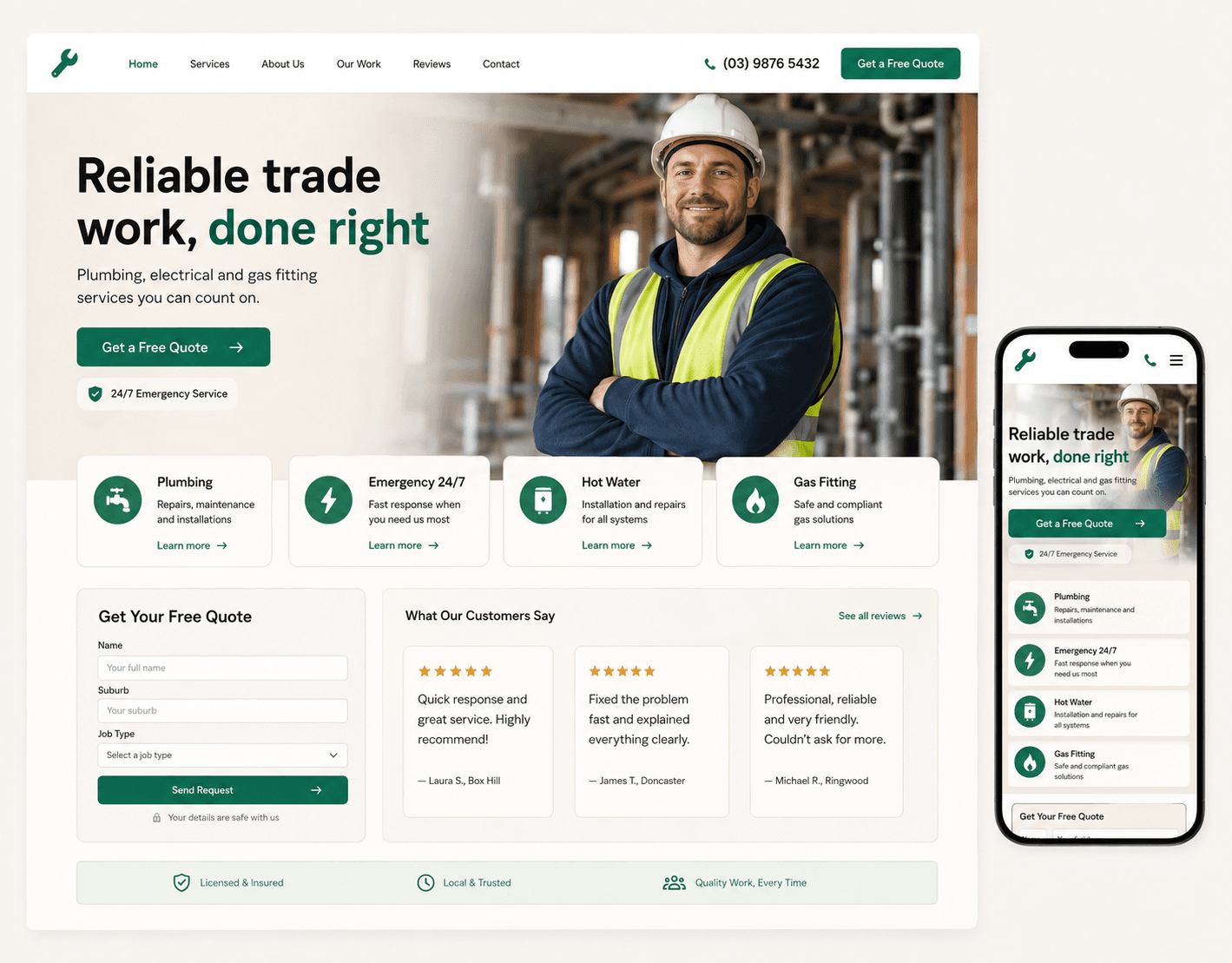 Construction & Trades website mockup