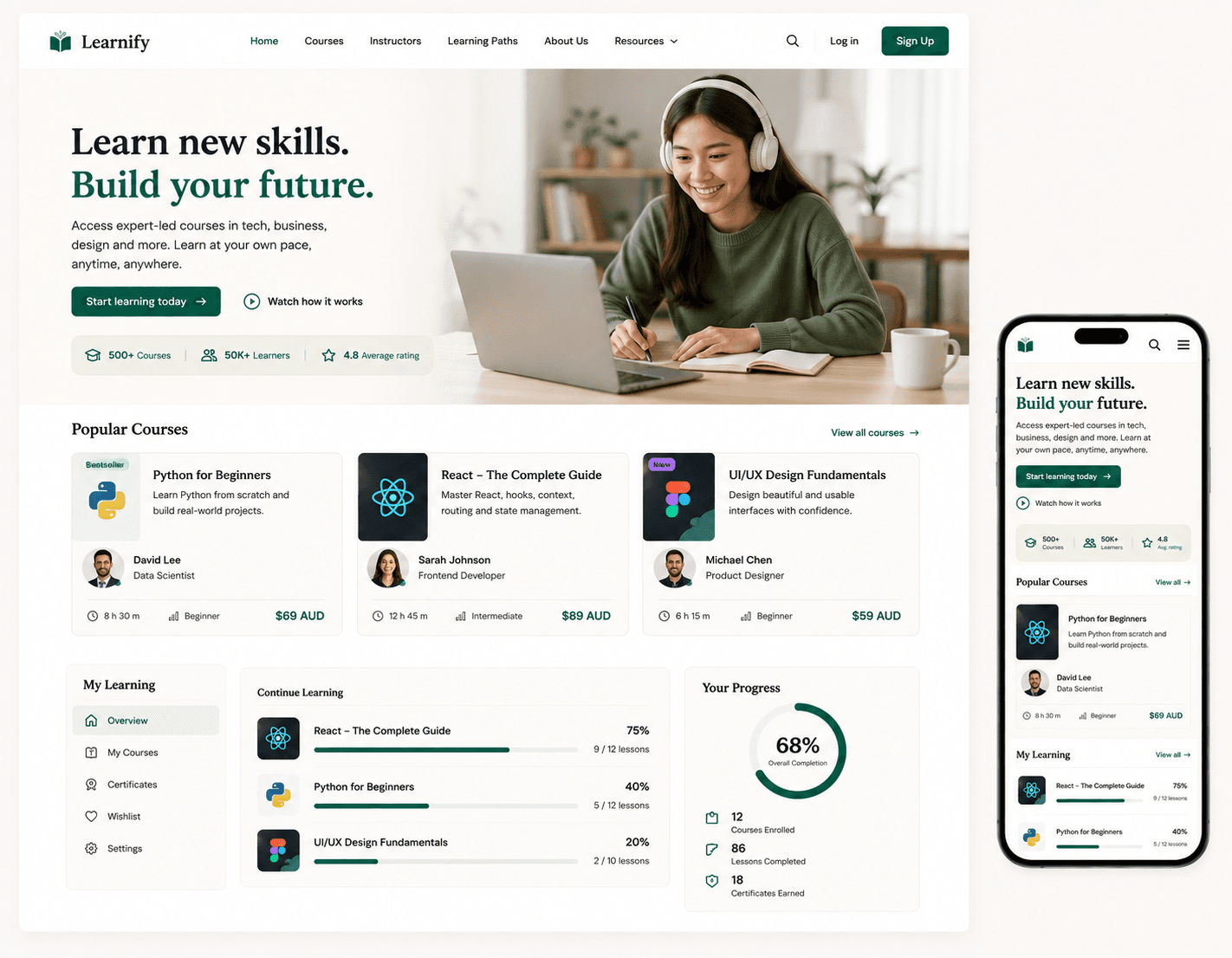 Education website mockup
