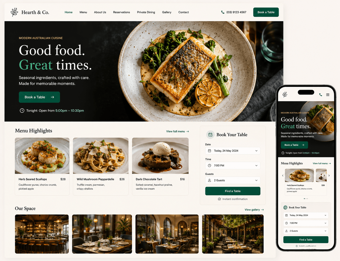 Hospitality website mockup