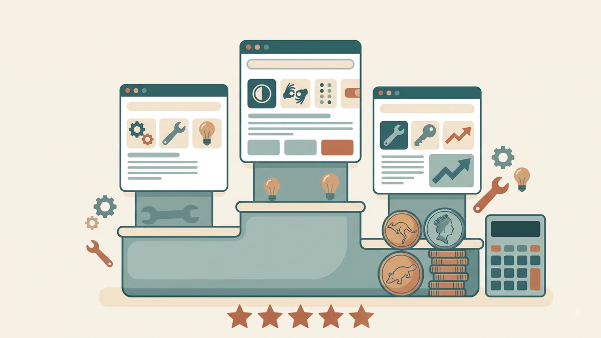 Three Australian website pricing tiers compared side by side in AUD