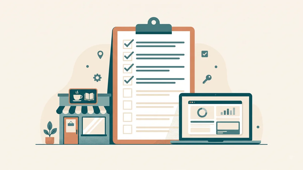 Small business website checklist completed beside a launched website