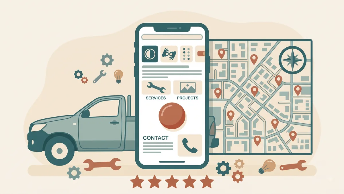 Mobile-first tradie website with click-to-call beside a suburb service map