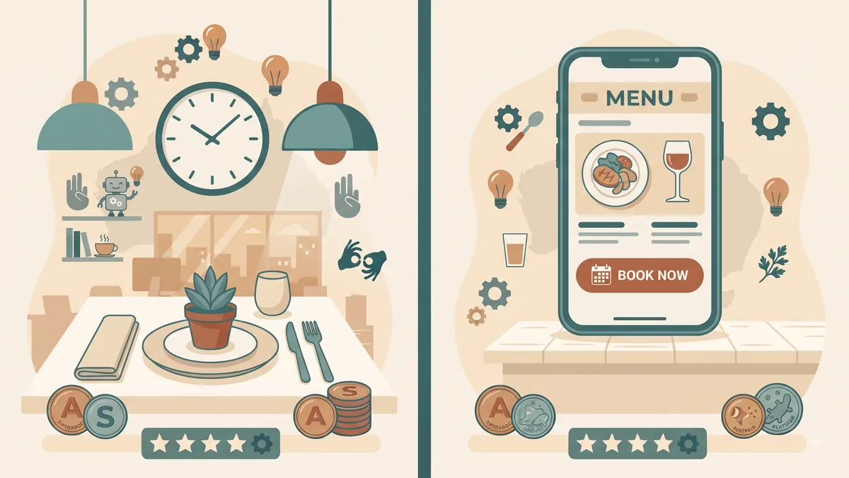 Restaurant website showing a digital menu and table booking on mobile